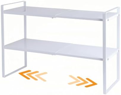 2-Tier Expandable Organizer Shelf for Kitchen Cabinet, Countertop, Pantry & Under-Sink Storage(white)