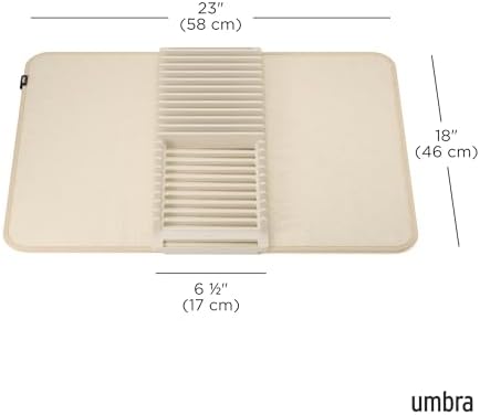Udry Dish Drying Rack with Mat, Folds Flat for Storage, Linen