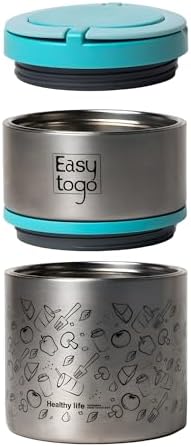 2-Tier Stainless Steel Lunch Box – 32oz Insulated Stackable Food Container – Portable Thermal Bento Box for Adults, Men & Women – Blue