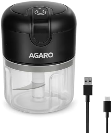 AGARO Elite Rechargeable Mini Electric Chopper Food Grade Bowl Stainless Steel Blades One-Touch Operation for Chopping Garlic, Ginger, Onion, Vegetables, Meat, Nuts, by AGARO
