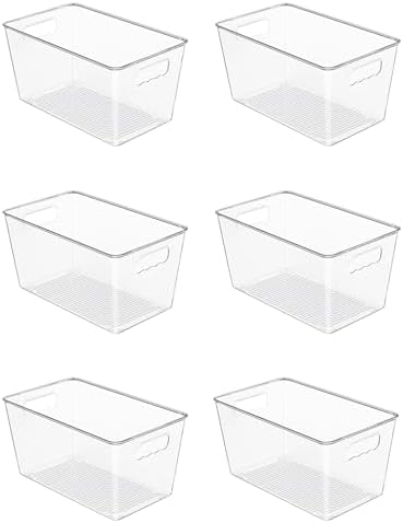 6 Pack Clear Storage Bins, Pantry Cabinet Organizer Bins, Medium