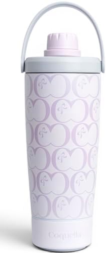 Elanelle 20oz Insulated Stainless Steel Shaker Bottle with Storage Base, Strainer Lid Protein Shaker Cup for Gym, Ball-Free Quiet Mixing, Carry Handle, BPA-Free, Purple (C' Lilac) by Coquella