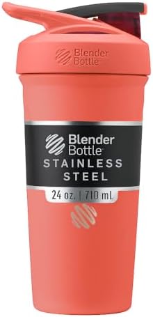 BlenderBottle Sport Flip Stainless Steel Shaker Bottle 24 oz Coral by BlenderBottle