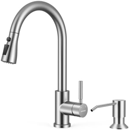 Kitchen Faucet with Soap Dispenser Set, Pull-Down, Brushed Nickel