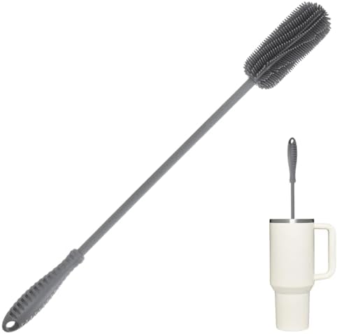 15.7" Silicone Bottle Brush, ddLUCK Water Bottle Cleaner Brush for Stanley, Hydroflasks, Glass, Thermos Sports Bottle, Vase and Glassware, Bottle Brush Cleaner for Small Narrow Neck Containers (Gray) by ddLUCK