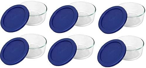 7200 (2-Cup) Glass Bowl With Dark Blue Lid (6 Pack) - Made in USA