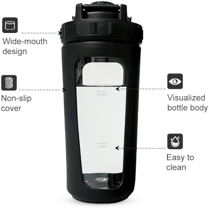 BYLWORKOUT 26 oz Glass Shaker Bottle with Silicone Sleeve and Mixing Ball - Image 6