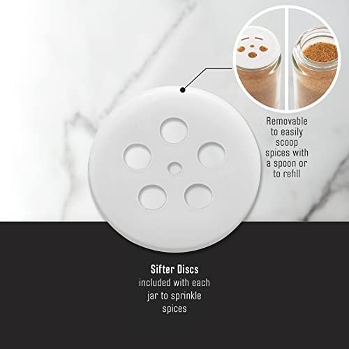 16 Jar Warner Revolving Countertop Spice Rack Organizer with Lift & Pour Caps and Spices Included, FREE Spice Refills for 5 years, Stainless Steel & Bamboo with Black Caps
