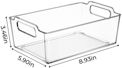 6 Pack Clear Plastic Storage Bins with Handles, Pantry Organizer Box