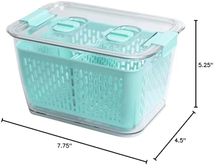 Colander Bin, Produce Saver, Fridge Organizer With Lid, Wash, Strain and Store, Great for Refrigerator, Freezer and Pantry, Medium, Mint Green, Pack of 1