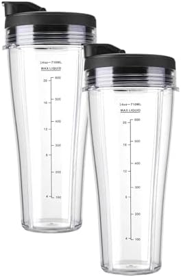 Blender Replacement Parts, Compatible For Ninja, SS101, 24 Oz.Slim Single - Serve Cups Kit With To Go Lids Fits SS100 SS300 SS400 Large Capacity(2PCS 24OZCup and Lid) by Unknown