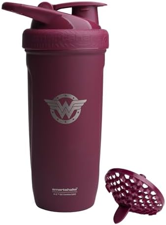 Smartshake DC COMICS Reforce Stainless Steel Protein Shaker Bottle 900 ml | 30 oz - Leakproof Screw-on Lid - BPA Free – Unisex - Non Insulated - Wonder Women Logo by Smartshake