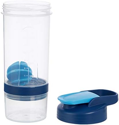 Amazon Basics Leak Proof Protein Shaker Bottle with Mixer Ball and Compartments, Portable, Dishwasher Safe, 20 oz, Blue, 2-Pack - Image 2