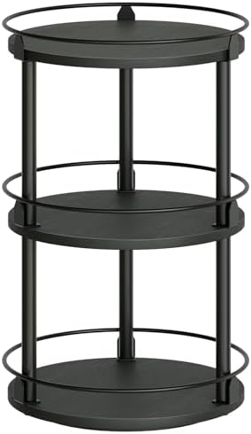 3-Tier Lazy Susan Organizer, Rotating Spice Rack, Spinning Organizer, Industrial Turntable Spice Rack Organizer for Cabinet, Kitchen Countertop, Pantry, Black SR23BK