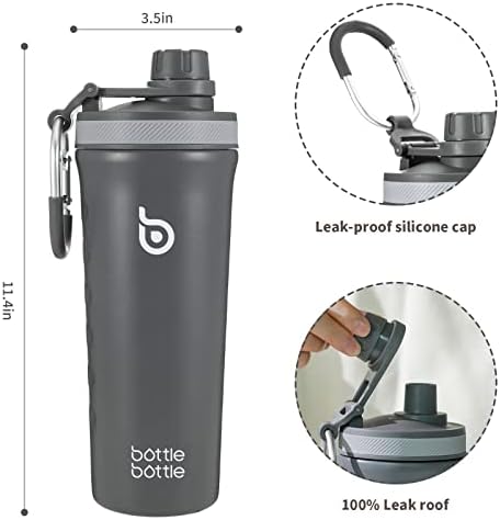 BOTTLE BOTTLE Shaker Bottle 26 oz Protein Shaker Grey - Image 3