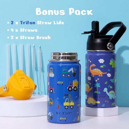 2 Packs 14 oz Insulated Stainless Steel Kids Water Bottle with Straw