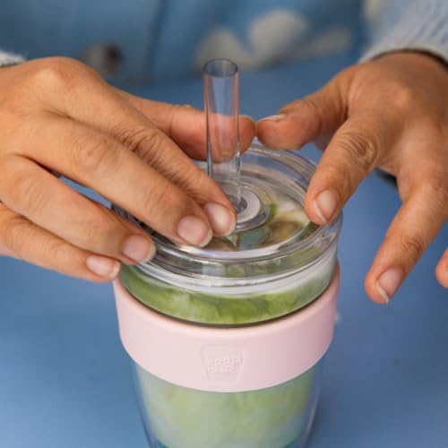 Cold Cup Iced Coffee Tumbler, 16 oz Tempered Glass Cup with Removable Tritan Sleeve - Lid and Reusable Straw, Boba and Smoothie Cup, Chalk