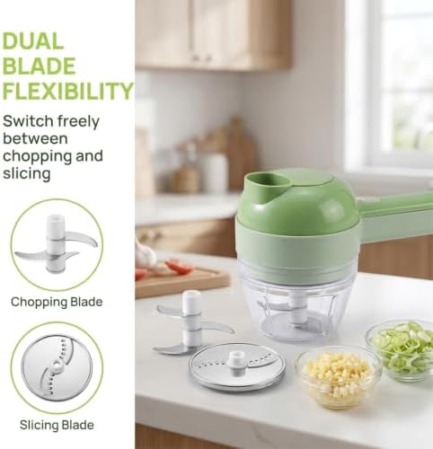 4 in 1 Handheld Electric Vegetable Cutter, Mini Multi Blade Food Chopper for Onion Garlic Vegetables, Portable Electric Food Processor for Meal Prep, Compact Vegetable Chopper for Home Cooking (White) - Image 4