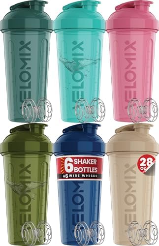 VELOMIX 6 Pack 28oz Shaker Cups for Protein Shakes, Turquoise to Pink by VELOMIX