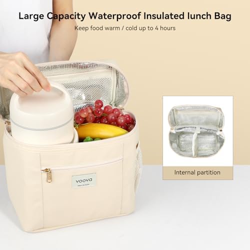 Stackable Stainless Steel Thermal Lunch Box with Lunch Bag and Cultery Set for Adult Women Men, 3 Tier Leakproof & Microwave Safe Insulated Bento Boxes Food Container for Work, Beige