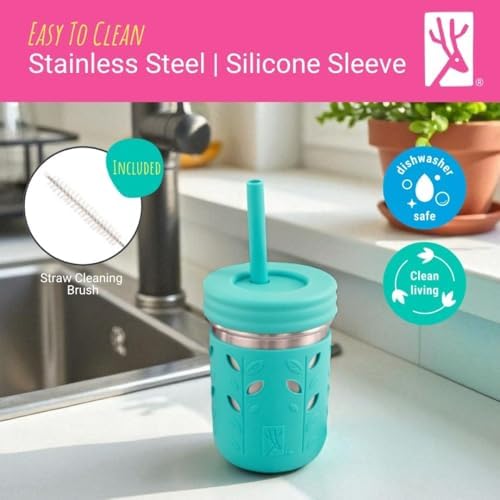 Kids 10oz Stainless Steel Mason Jars + Sleeves + Lids | 4pk
