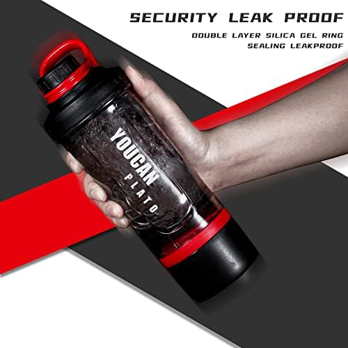 21oz Protein Shaker Bottle with Powder Storage Container-Shaker Cups for Protein Shakes-pre workout bottle-Mixer Cup-Gym Sport Water Bottle -Made with Tritan BPA Free,with Wire Whisk Balls,Red