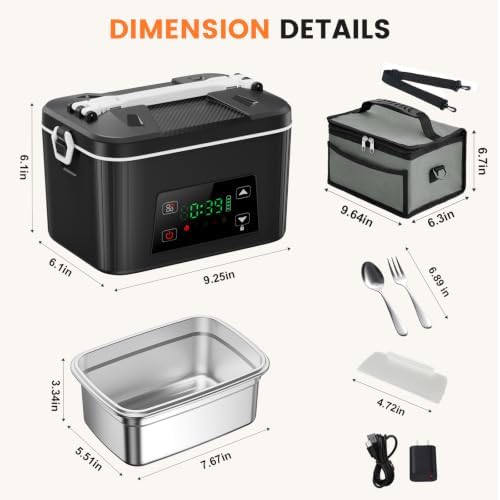 XL 6.3Cups Cordless Electric Heated Lunch Box, Rechargeable Battery 100W Smart Self Heating Portable Food Warmer for Adults Men Women Truckers Offices Worker Traveler Outdoor Nurses Doctors Black