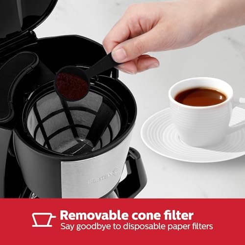Holstein Housewares 5 Cup Drip Coffee Maker – Compact and User-Friendly with Auto Pause & Serve, Reusable Filter & Glass Carafe, Office & Dorm Use, Black - Image 3
