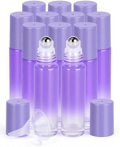 Essential Oil Roller Bottles - 12 Pack Refillable 10ml Glass Roller Bottles by Worldgsb