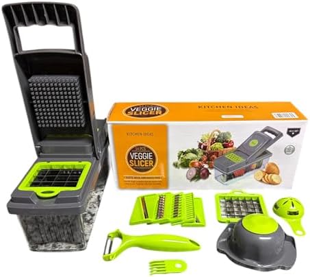Vegetable Chopper, Pro Onion Chopper, 14 in 1Multifunctional Food Chopper, Kitchen Vegetable Slicer Dicer Cutter,Veggie Chopper With 8 Blades,Carrot and Garlic With Container (Gray) (Gray) by Unknown