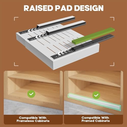 2 Pack Pull Out Cabinet Organizer for Wide Cabinets,Expandable 15.1"-26.3" Width,21" Deep Slide Out Drawers With Raising Pad for Framed Cabinets,3 Slide Rails,No Drill Roll Out Shelves,White