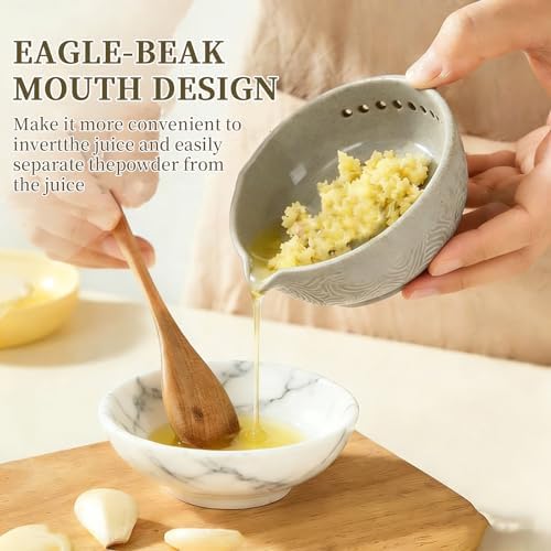 Garlic Grater Plate, Herb Stripper Bowl, Handmade Garlic Grater Herb Bowl, Grater Plate With Drainage Port, Easy Cook For Garlic, Herb, Ginger, Cooking Lover (7-hole light green)