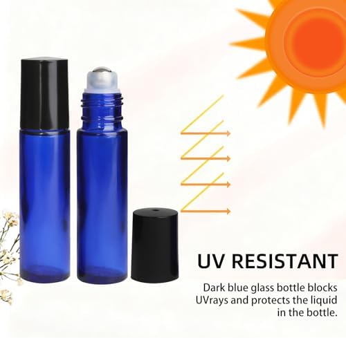 10ml Glass Essential Oil Roller Bottle, 24PCS Blue Essential Oil Roller Bottles with Stainless Steel Rollers - Refillable, Leak-Proof Design, Suitable for Travel and DIY Skincare Products. - Image 4