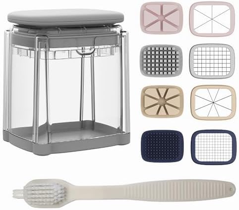 1PCS Vegetable Chopper Dicer + 1PCS Cleaning Brush, Stainless Steel Blade Food Dicer Cutter for Potato Onion Carrot, Manual Kitchen Chopper by AMUSCHAT