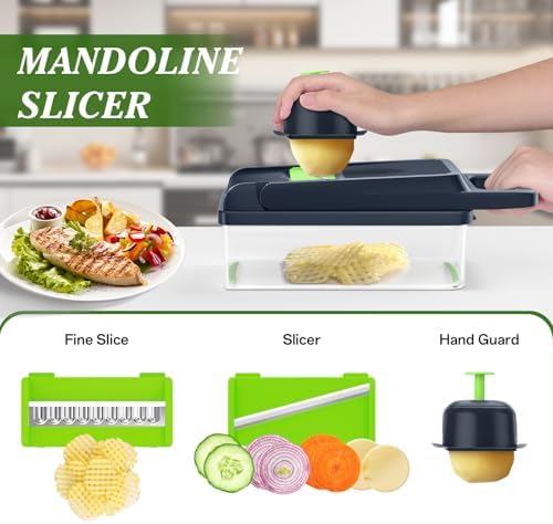 HomeHacks Veggie Chopper Vegetable Cutter, 15 in 1 Kitchen Gadget, Green - Image 4
