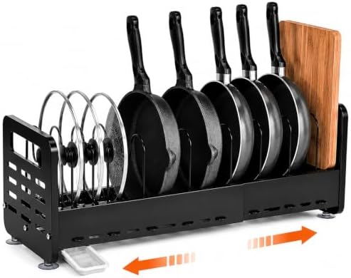 Pots and Pans Organizer Under Cabinet, Expandable Pot Lid Organizer