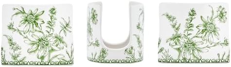 Green Garden Toile De Jouy Ceramic Kitchen Sponge Holder for Countertop Sink, Sponge Caddy, Decorative Dish Sponge and Scrubber Rack