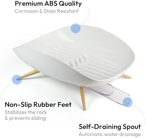 Self-Draining Dish Drying Rack, White - Wide