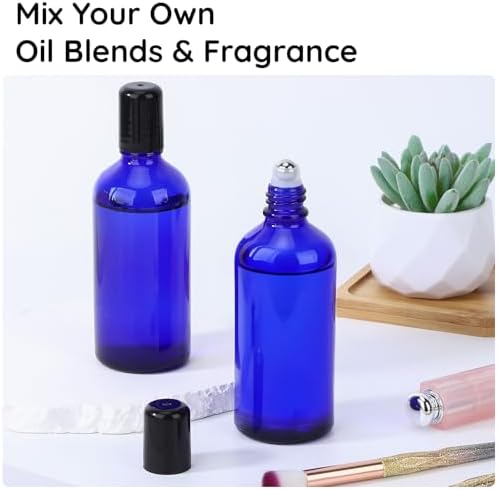 Segbeauty 3.4oz Thick Glass Roller Bottles for Essential Oils, 5pcs Blue Empty Rollerball Bottles for Oil, 100ml Refillable Roller Ball Applicator for Perfume Oil Eye Essence, Glass Roll On Bottle - Image 5