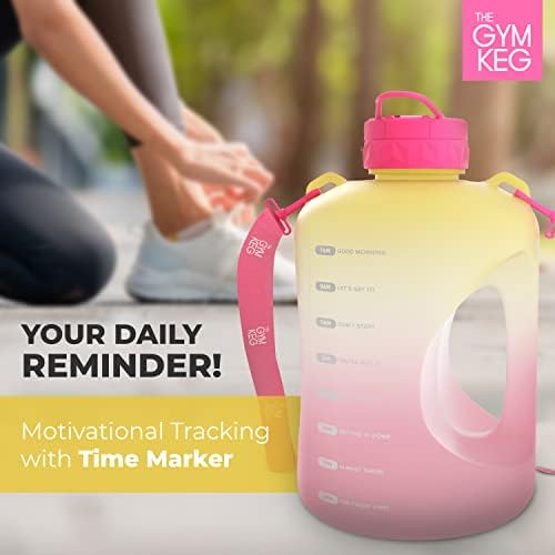 1 Gallon Water Bottle (128oz) I 3.78l Big Water Jug I 128 oz Sports Bottle with Straw and Motivational Time Markings I Large Reusable Bottle | BPA-Free Plastic I Leakproof