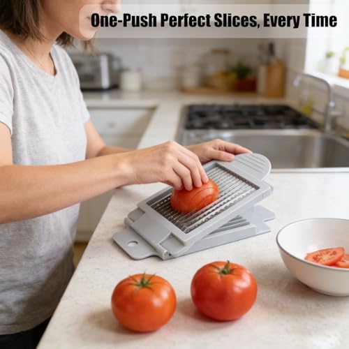 Tomato Slicer, Stainless Steel Tomato Slicer, Vegetable Slicer,15 Sharp Blades, Easy Grip Handle Lightnweight Kitchen Tool, Time-Saving Tomato Cutter