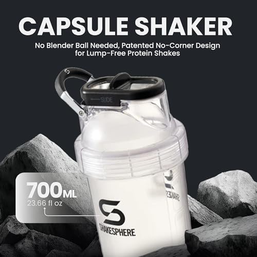 SHAKESPHERE 24oz Bladeless Protein Shaker Bottle Tumbler Tritan Clear Black - Image 3