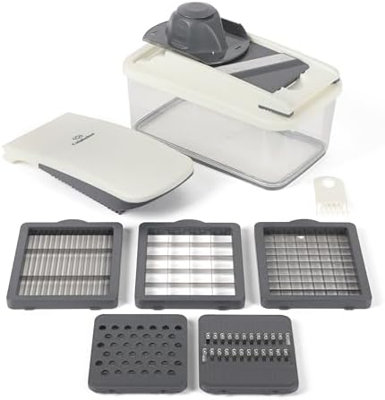 Vegetable Chopper With Container, 3 Blades with1 Chopper and1 Mandoline, 5-in-1 Food Chopper with Stainless Steel Blades & Mandoline Slicer, Multi-Functional Dicer with Storage Container