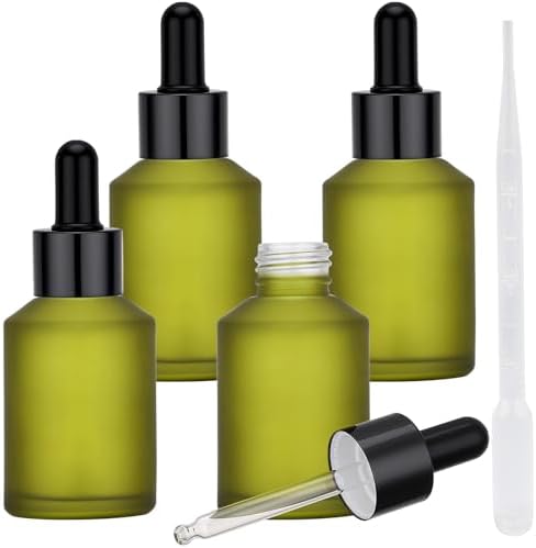 Segbeauty 2oz Small Frosted Glass Dropper Bottle, 2 Pack 60ml Green Travel Glass Eye Dropper Bottles for Essential Oils Bottles Empty, Mini Liquid Travel Containers Refillable with Transfer Tool by Segbeauty