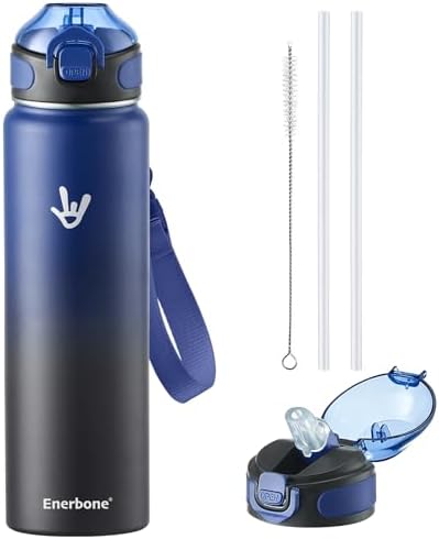32 oz Insulated Water Bottle, Stainless Steel Bottle with Carrying Strap, Double-Wall Vacuum Insulation Design, Leakproof Sports Bottle with Straw, Keep Drinks Cold or Hot for Hours