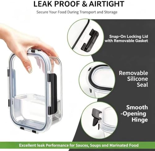 Glass Food Storage Containers with Airtight Lids - BPA-Free, Leak-Proof, Clear - for Lunch Meal Prep & Leftovers Set of 10