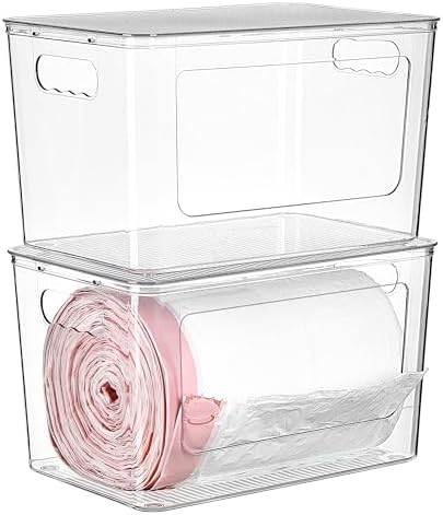 2 Pack Clear Trash Bag Holder, Stackable Garbage Bag Dispenser