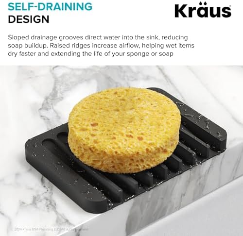 KRAUS Multipurpose Self-Draining Silicone Soap Dish/Sponge Holder for Bathroom or Kitchen Counter in Light Grey, KDM-05LG