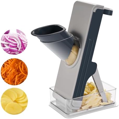 FEICO Safe Mandoline Slicer for Kitchen, Vegetable Slicer with Container, French Fry Cutter, All in 1 Julienne Slicer for Potato, Thickness Adjustable, Detachable Blade, Dishwasher Safe,blue by goodproductgoodlife