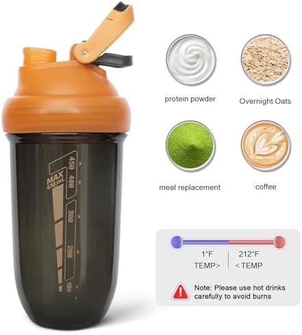 20 oz protein shaker bottle, TRITAN Plastic, BPA/BPS Free Whey Protein Drink Cups for Pre-Workout and Gym, Blender Shaker for Blending Protein Shakes, Overnight Oats and Smoothies (orange) - Image 4
